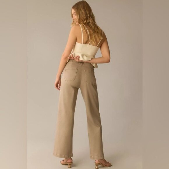 ANTHROPOLOGIE Paige Carly High-Rise Wide-Leg Jeans Moss Taupe Sz: 33 NWT - Picture 4 of 13